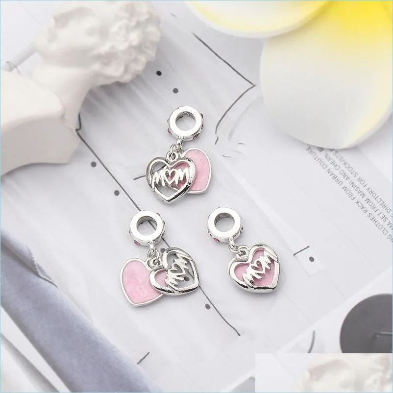 Charms 100% 925 Sterling Sier Mom Script Heart Dangle Charm Fit Original Bracelet Européen Mode Bijoux Accessoires Drop Delivery Dhq2Y
