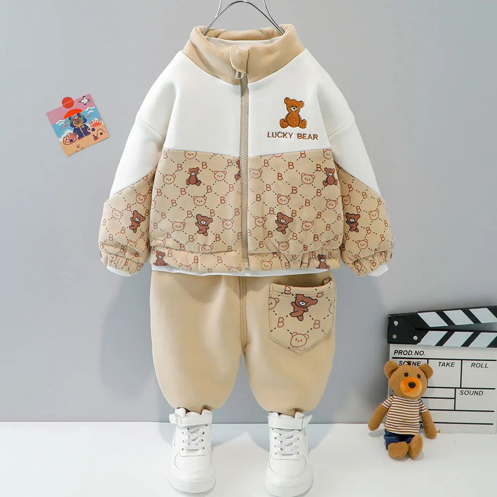 Bekleidungsset Baby Boy Set Winter plus dicke warme Samthose 2-teilig Kinderbekleidung Sport-Trainingsanzug-Set