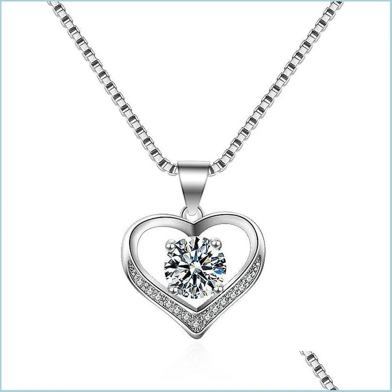 Naszyjniki wiszące oryginalne 100% 925 szterling sier biżuteria 6 mm cz diamant serc wisiorek na walentynki dar miłości upuść dhhmi