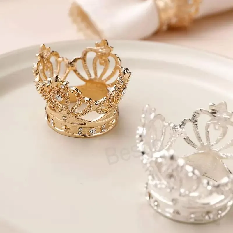 Crown Napkin Ring Gold Silver Napkins Buckle Hotel Wedding Towel Rings Birthdays Festival Party Banquet Table Decoration BH6980 TYJ