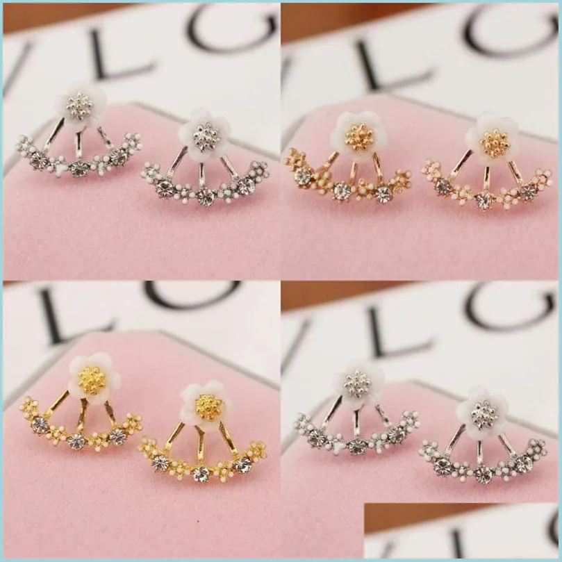 Stud Anti Allergic Pure Jewelry S925 Sterling Sier Daisy Flower Anteriore e posteriore Orecchini a due lati Orecchini Ear Nail Coreano Drop Delivery Dhz01