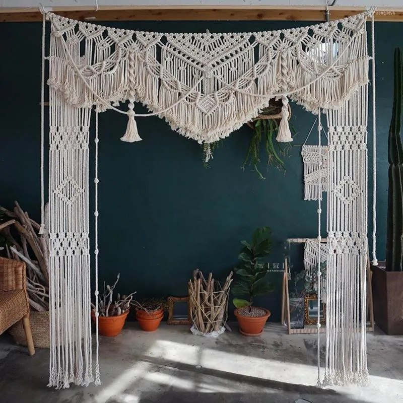 Tapices nórdicos hechos a mano de algodón tapiz colgante de pared macrame boda telón de fondo cortina bohemia borla arte boho decoración del hogar