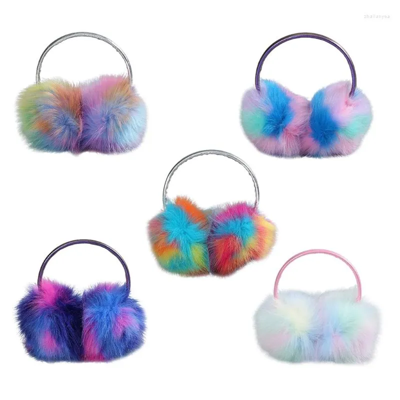 Berets D0LF Earphone Shape Ear Warmers Iridescent Gradient Protector Fur Headphones Auroral Color Christmas