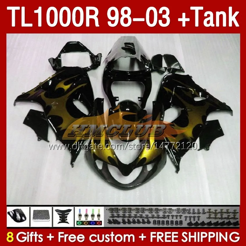 Tankm￤ssor f￶r Suzuki TL-1000R SRAD TL-1000 TL 1000 R 1000R 98-03 Kroppsarbete 162NO.143 TL1000R 1998 1999 2000 01 02 03 TL1000 R 98 99 00 2001 2002 2003 Fairing Golden Flames