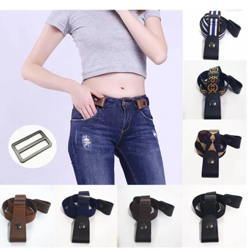 Belts Waist Art Buckle-Free For Jean Pants Rectangle Buckle Stretch Elastic Belt Women/Men No Bulge Simple Lazy BeltBelts