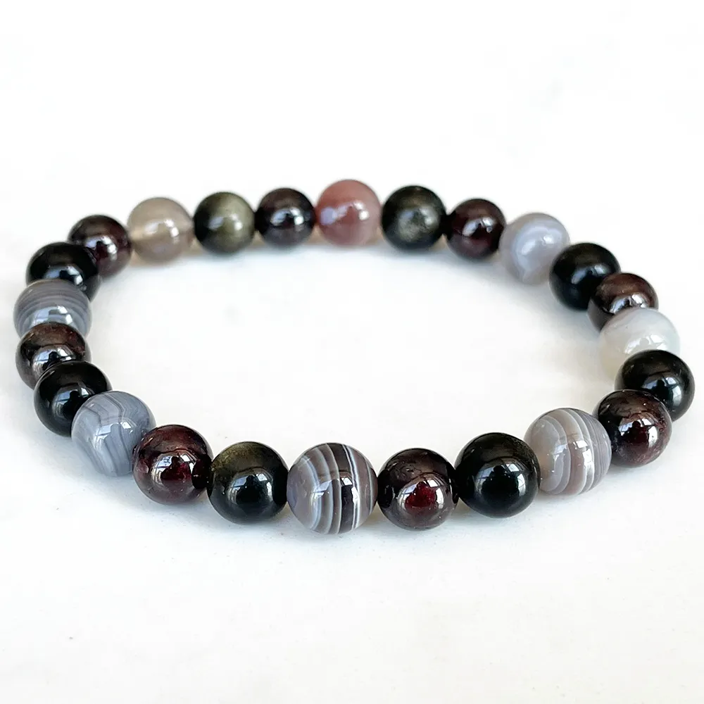 Strand MG1711 Womens Virgo Zodiac Bracelet 8 MM Botswana Agate Garnet Golden Obsidian Chakra Wrist Mala Natural Gemstone Jewelry