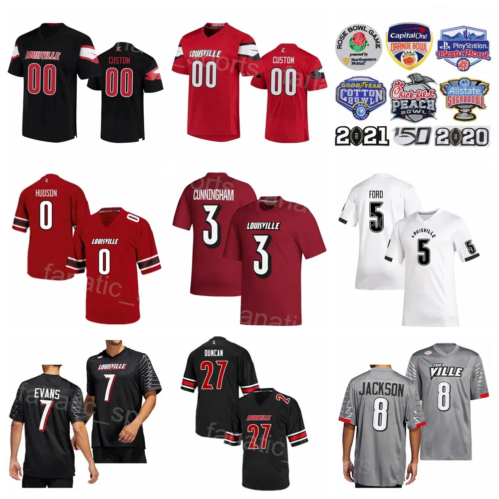 NCAA University Football College 5 Marshon Ford Jersey 27 Kenderick Duncan 3 Malik Cunningham 7 Tiyon Evans 8 Lamar Jackson 0 Tyler Hudson Black Red White Grey Cor cinza