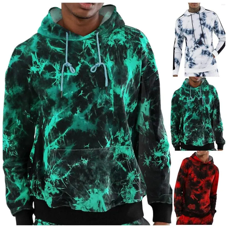 Men's Hoodies Hoodie Men Casual Color Block Tie-dye Pullover Hooded Sweatshirt With Pocket Clothing Sudaderas Hombre