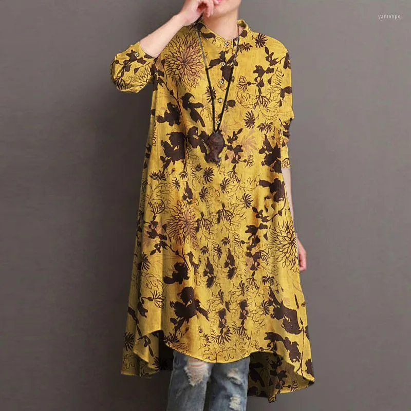 Women's Blouses Women's & Shirts Autumn Floral Printed Blouse Women Vintage Full Sleeve O Neck Shirt Bohemian Button Chemise Holiday
