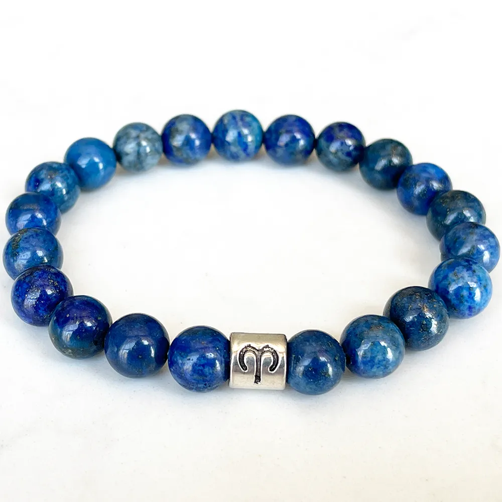 Strand MG1669 Neues Widder-Sternzeichen-Damenarmband 8 mm Afghanistan Lapislazuli Energie Handgelenk Mala Natürlicher handgefertigter Edelsteinschmuck