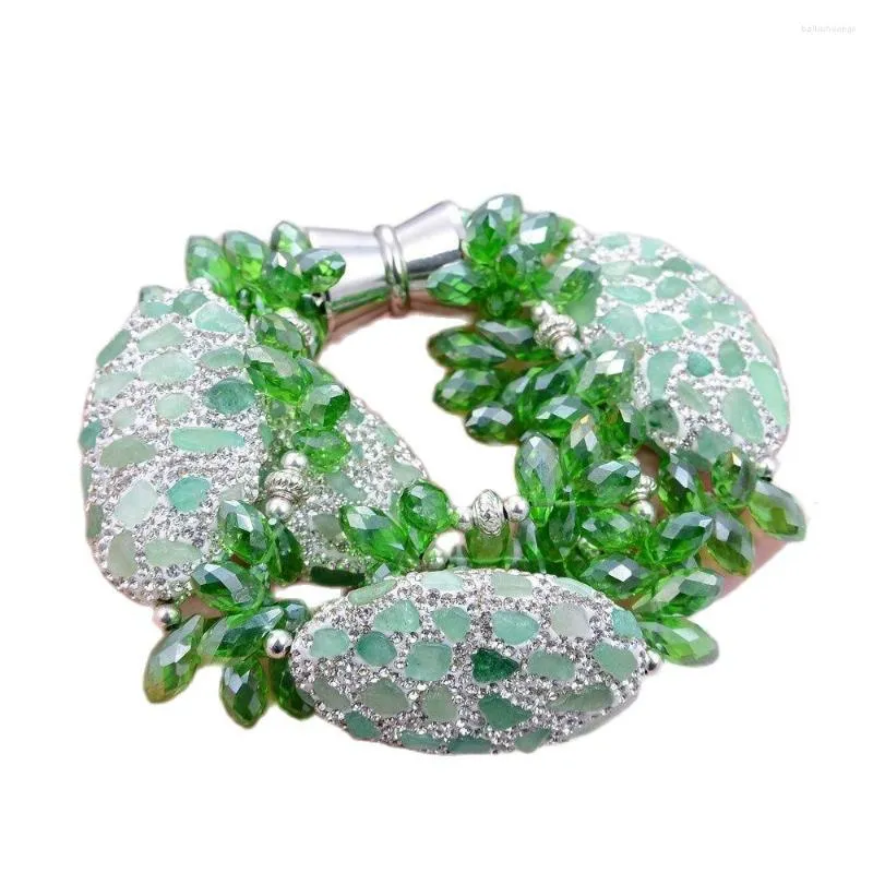 Strand JK 3 Rows Green Crystal Bracelet Pave Aventurines Jades Beads Handmade For Women