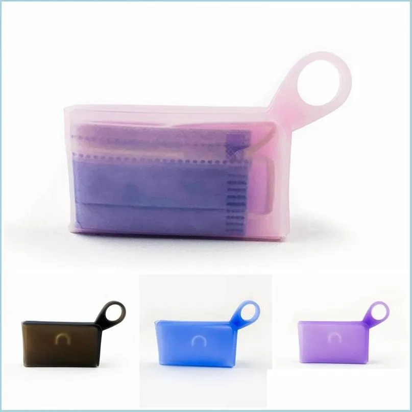 Boîtes de rangement Bins Fashion Sile Face Masks Case Mini Mask Container Storage Bag Portable Mticolour Dust Moisture Seal Up Drop Delive Dh0Tr