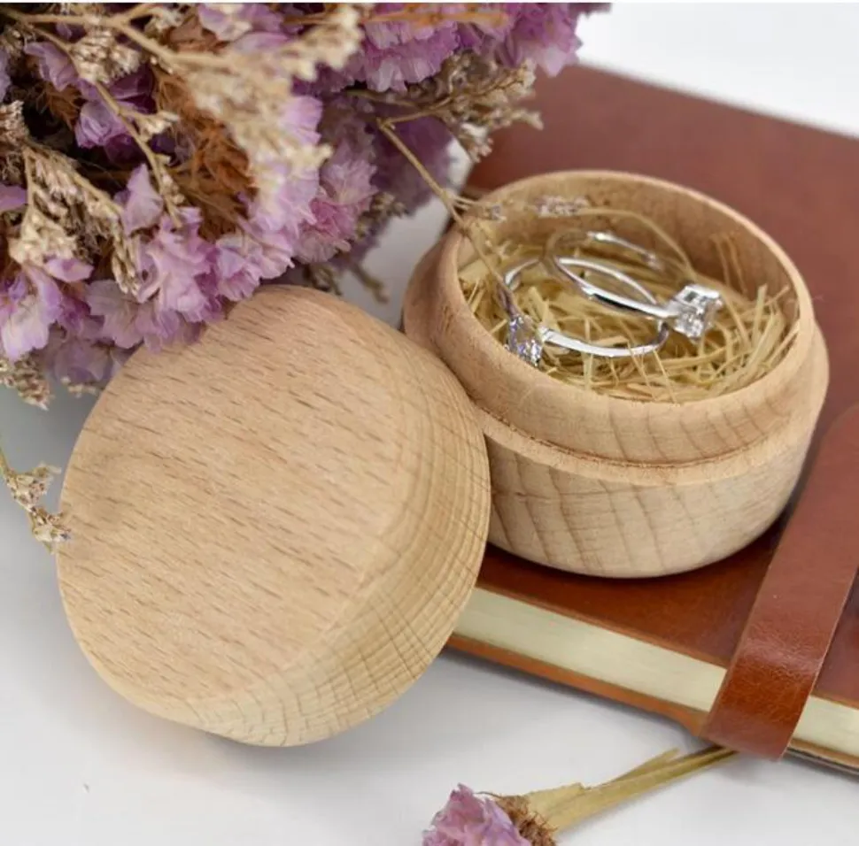 Boîte à bijoux en bois de hêtre, petite boîte de rangement ronde, boîte à bagues rétro Vintage pour mariage, étui à bijoux en bois naturel, conteneur organisateur t1015