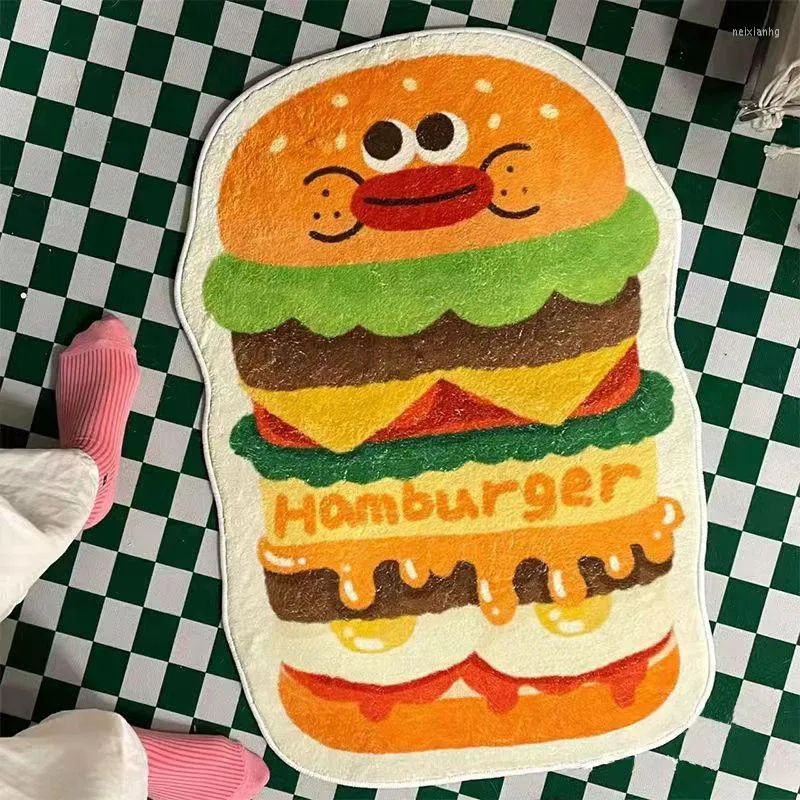 Tapis drôle paillasson Hamburger tapis 3D géant Burger tapis en peluche couverture restauration rapide créatif flou doux pour les enfants