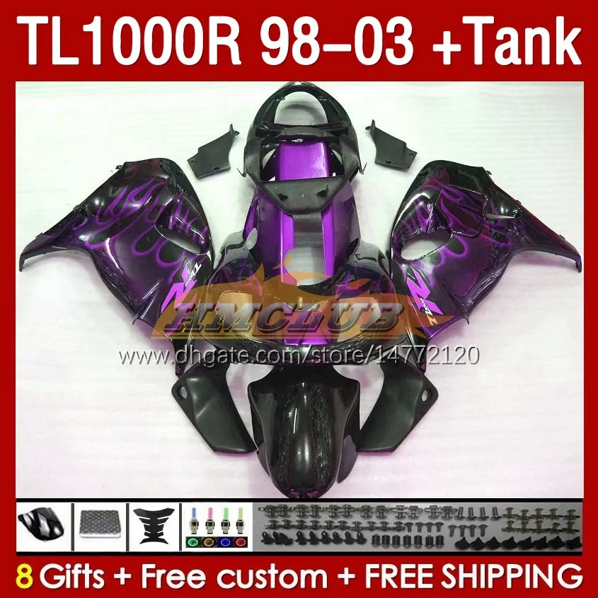 & purple flames Tank Fairings For SUZUKI TL-1000R SRAD TL-1000 TL 1000 R 1000R 98-03 Bodywork 162No.158 TL1000R 1998 1999 2000 01 02 03 TL1000 R 98 99 00 2001 2002 2003 Fairing