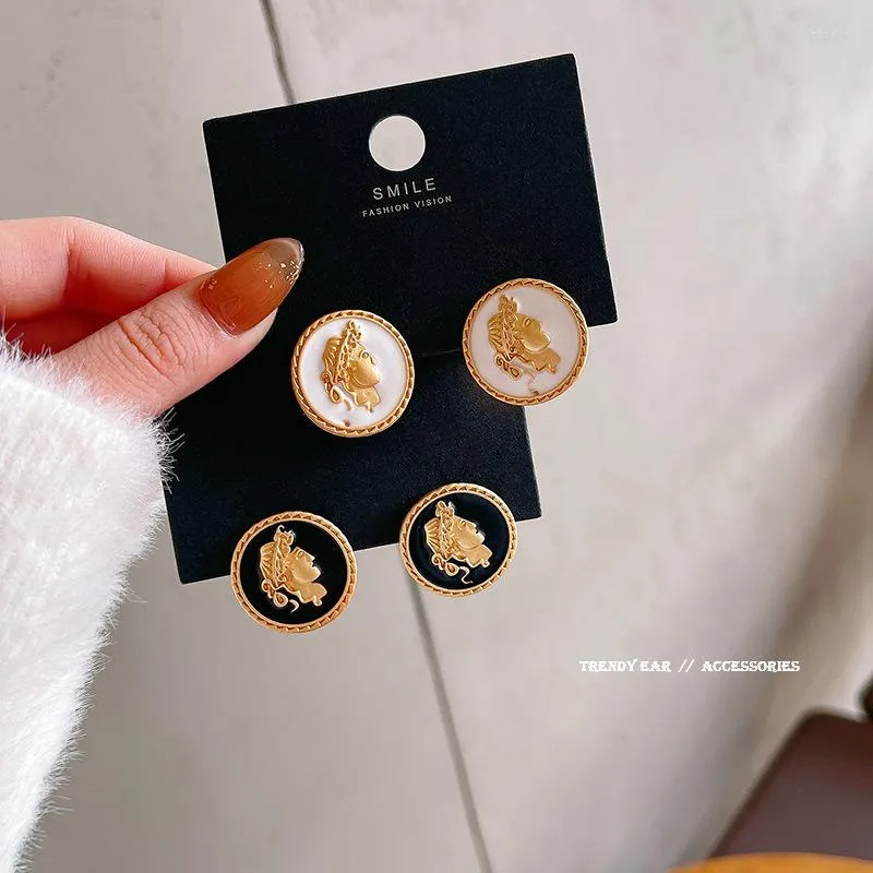 Stud Earrings Vintage Coin Trendy Round Portrait Circle For Women 2022 Trend Luxury Designer Stainless Steel