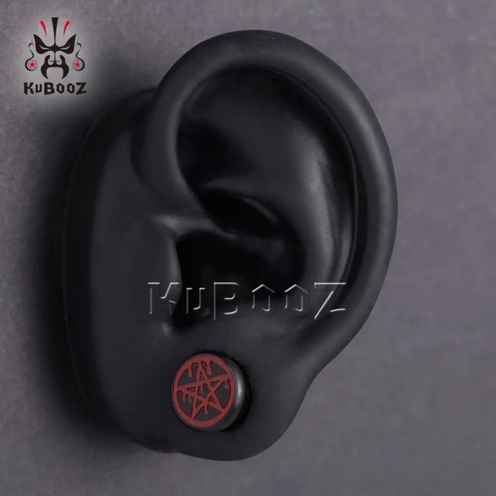 Kubooz Wood Red Pentagram Ear Tunels Wtyczki Wskaźniki Korpus Kreping Jewelry Expanders Hurtowe 