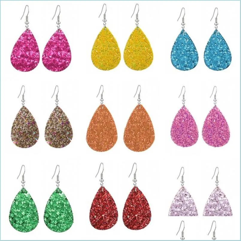 Dangle Chandelier Classic Sequin Glitter Pu Leather Dangle Earrings For Women Personalized Star Teardrop Jewelry Statement 3588 Q2 D Dhils