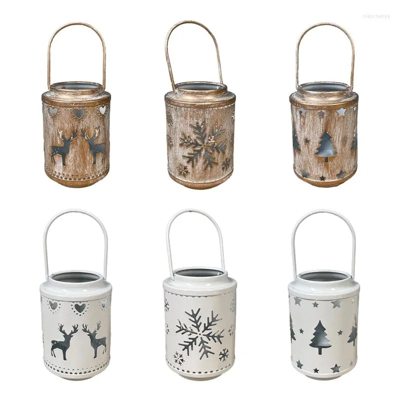 Candle Holders Lantern Hollow Elk/Christmas Tree/Snowflake Indoor Candlestick Decoration