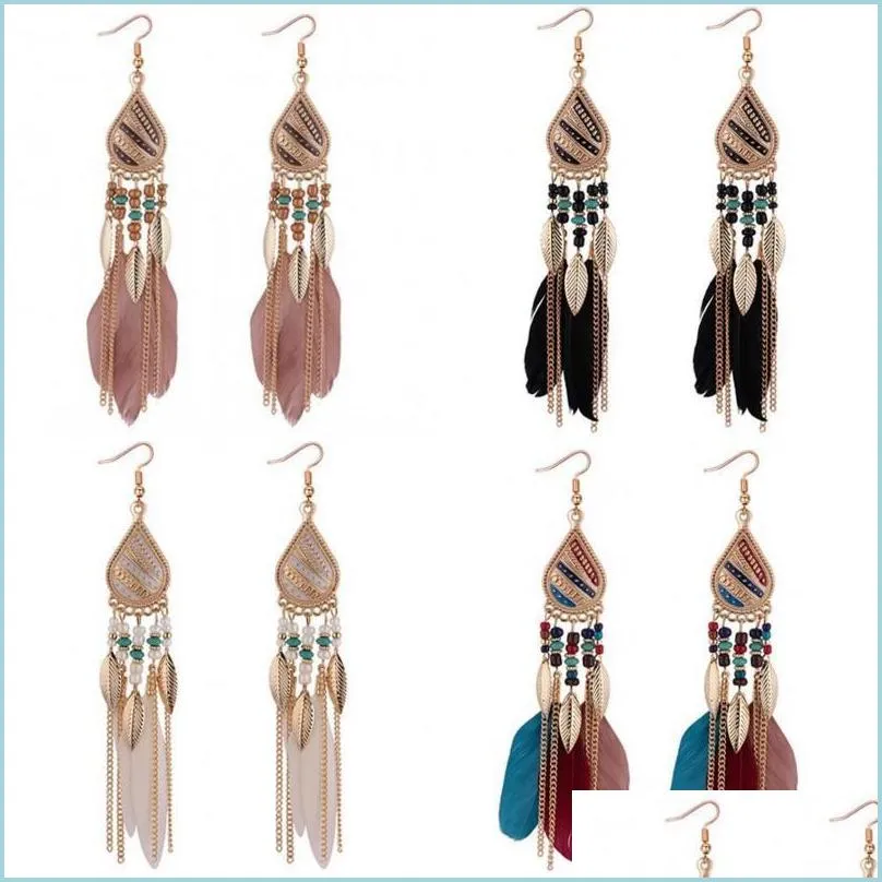 Dangle żyrandelierek bohemia Feather Fors Women Fashion Biżuter