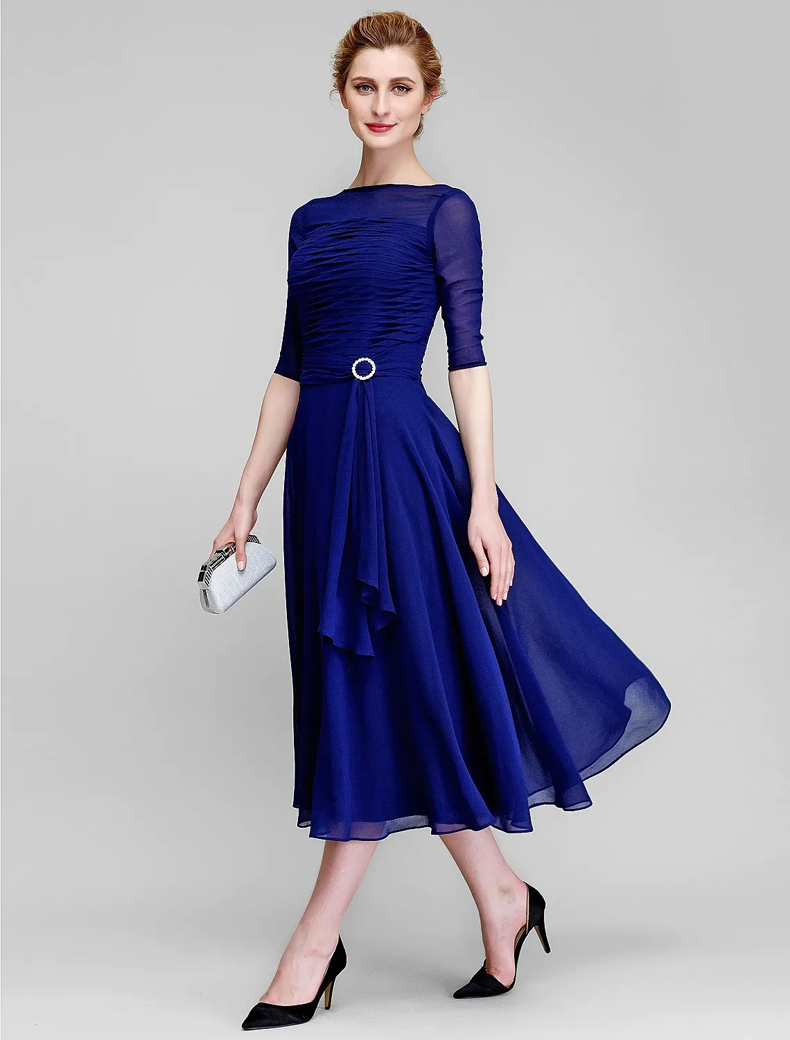 Royal Blue A Line Mother Of The Bride Dress, Bateau Neck, Tea Length Chiffon Gown With Ruched Half Illusion Sleeves, Built In Bra, Zipper Back, Modern Style From Donnaweddingdress12, $90.55 | DHgate.Com Royal Blue A Line Mother Of The Bride Dress, Bateau Neck, Tea Length Chiffon Gown With Ruched Half Illusion Sleeves, Built In Bra, Zipper Back, Modern Style From Donnaweddingdress12, $90.55 | DHgate.Com