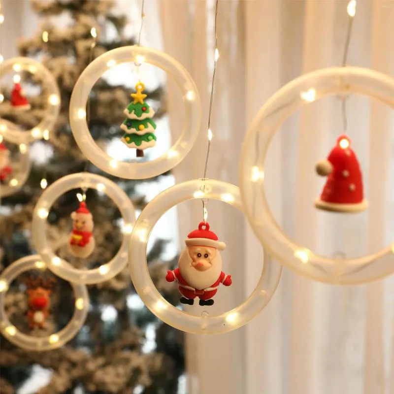 Cuerdas Cortina de Navidad Luz LED Hada Festoon Anillo Cadena para fiesta Año de boda Guirnalda Jardín al aire libre Decoración del hogar