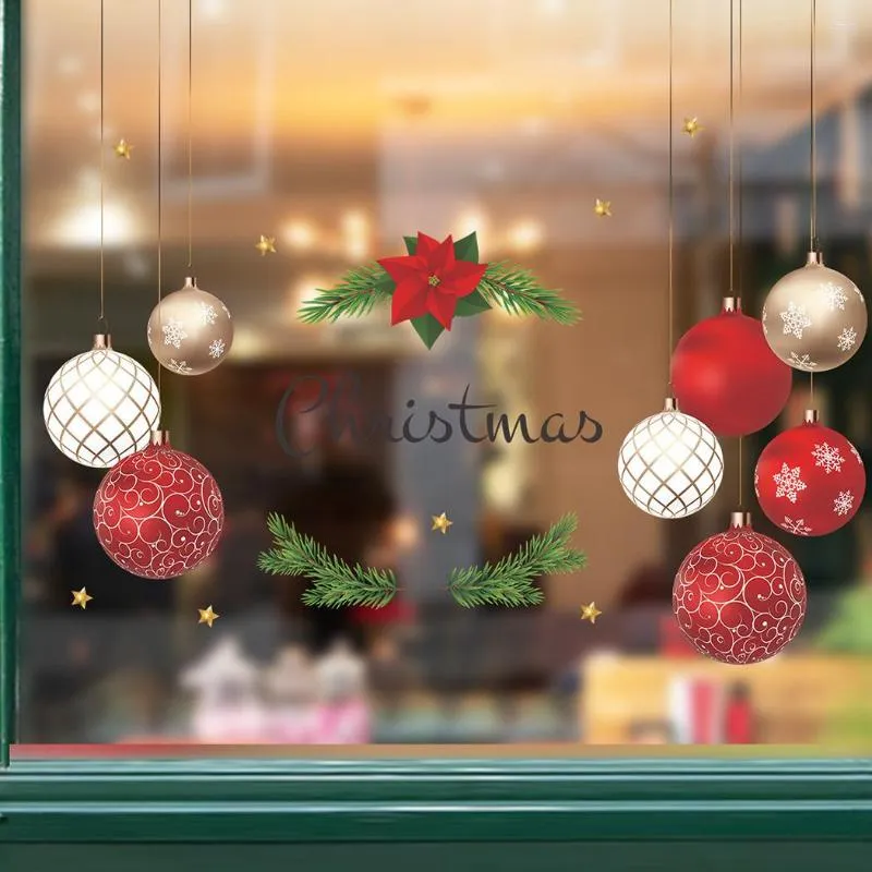 Christmas Decorations Red Ball Wall Sticker Removable Golden Non-toxic Office Ornaments Shop Decor Waterproof Bathroom For Home