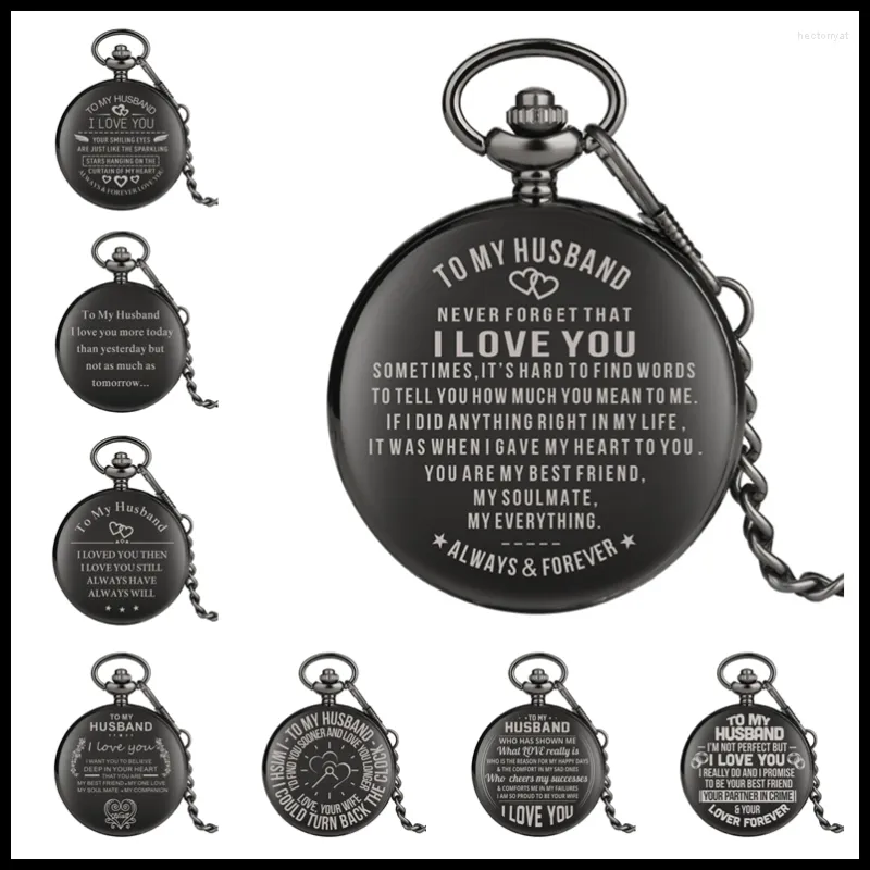 Taschenuhren, individuelles Design, „To My Husband“-Serie, Herrenuhr, schwarzes Quarz, Analoganzeige, Uhr, Anhänger, Kette, Schlüsselanhänger, Geschenk für Liebhaber