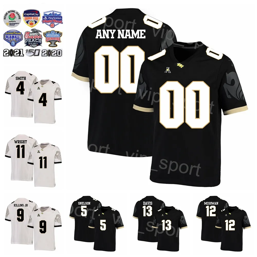 NCAA College Football UCF Knights 5 Isaiah Bowser Jersey 0 Johnny Richardson 1 Javon Baker 15 Jason Johnson 27 Walter Yates III 10 John Rhys Plumlee Black White Color