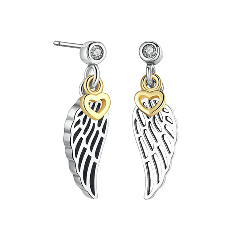 Yellow Gold plated Hearts Feather Pendant Stud Earring with Original Retail Box for Pandora 925 Sterling Silver Fashion Party Jewelry Earrings For Women Girls