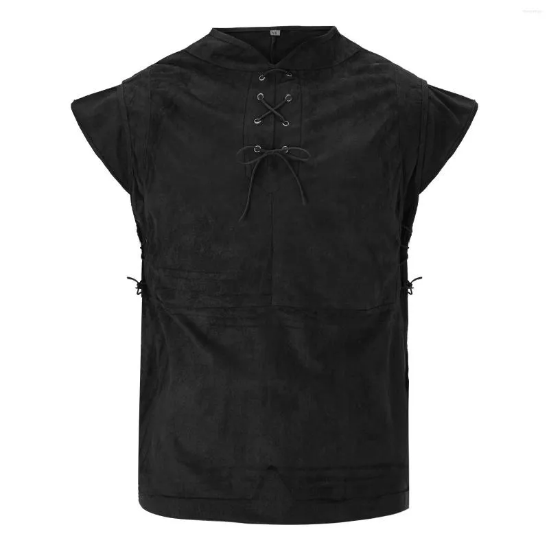 Casual shirts voor heren kleding rond korte retro top tie performance heren vest mouwen nek blouse