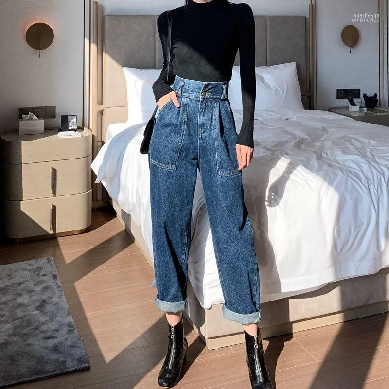 Kadınlar Kotlar Kadın Vintage Yüksek Bel Kadın için 2022 Sıska Siyah Mavi Harem Anne Erkek Arkadaş Kadın Denim Pantolon Kadın Pantolon