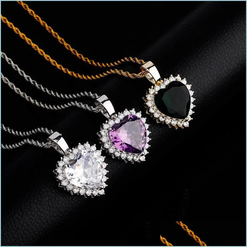 Pendant Necklaces Love Heart Necklaces Fashion Gold Sier Color Men Women Pendant Luxury Big Size Zircon Hip Hop 3483 Q2 Drop Delivery Dhhiz