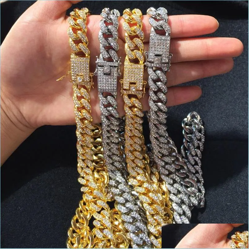 H￤nge halsband bling diamant isad ut kedjor halsband mens kubanska l￤nk kedja halsband hip hop personaliserade smycken f￶r kvinnor m￤n d dhkys