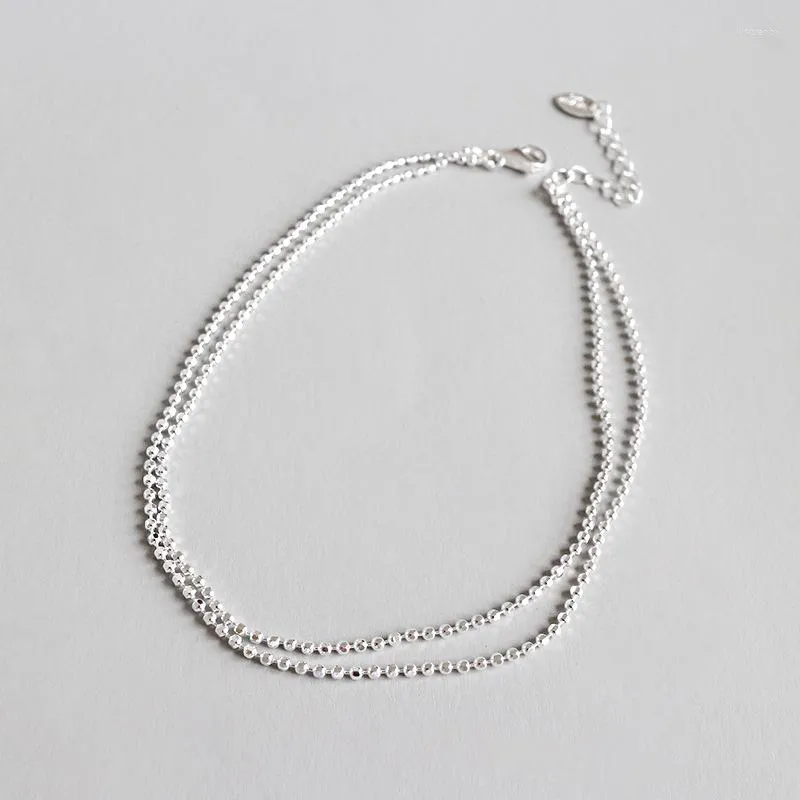 Fußkettchen Authentisches 925er-Sterlingsilber, mehrschichtig, zweireihig, runde Glücksperlen, Fußkettchen, Armband, Strang, feiner Schmuck, C-YH611