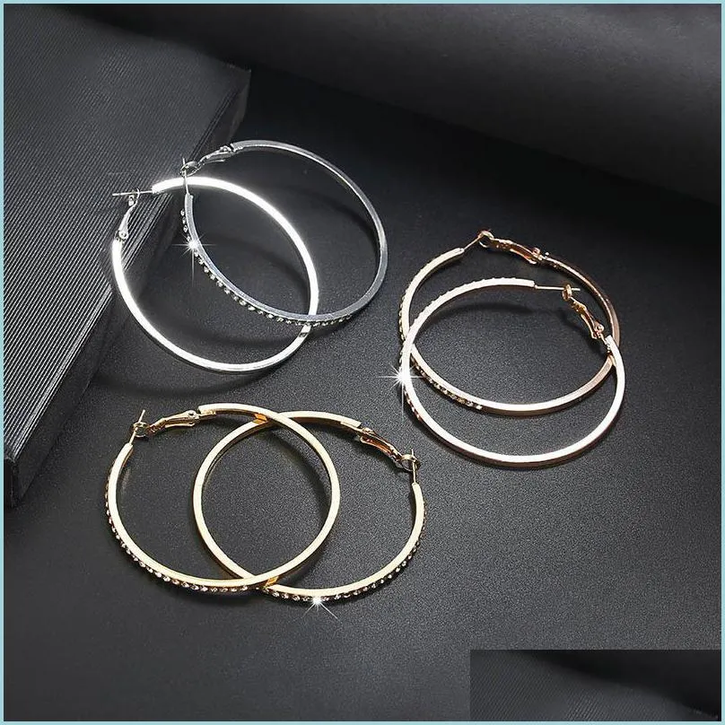 HOOP HUGGIE FASHION HOOP EARRING RINESTONE CIRLE EARRING 여성용 큰 금색 루프 137 U2 드롭 배달 2022 Jewel DHF2Z