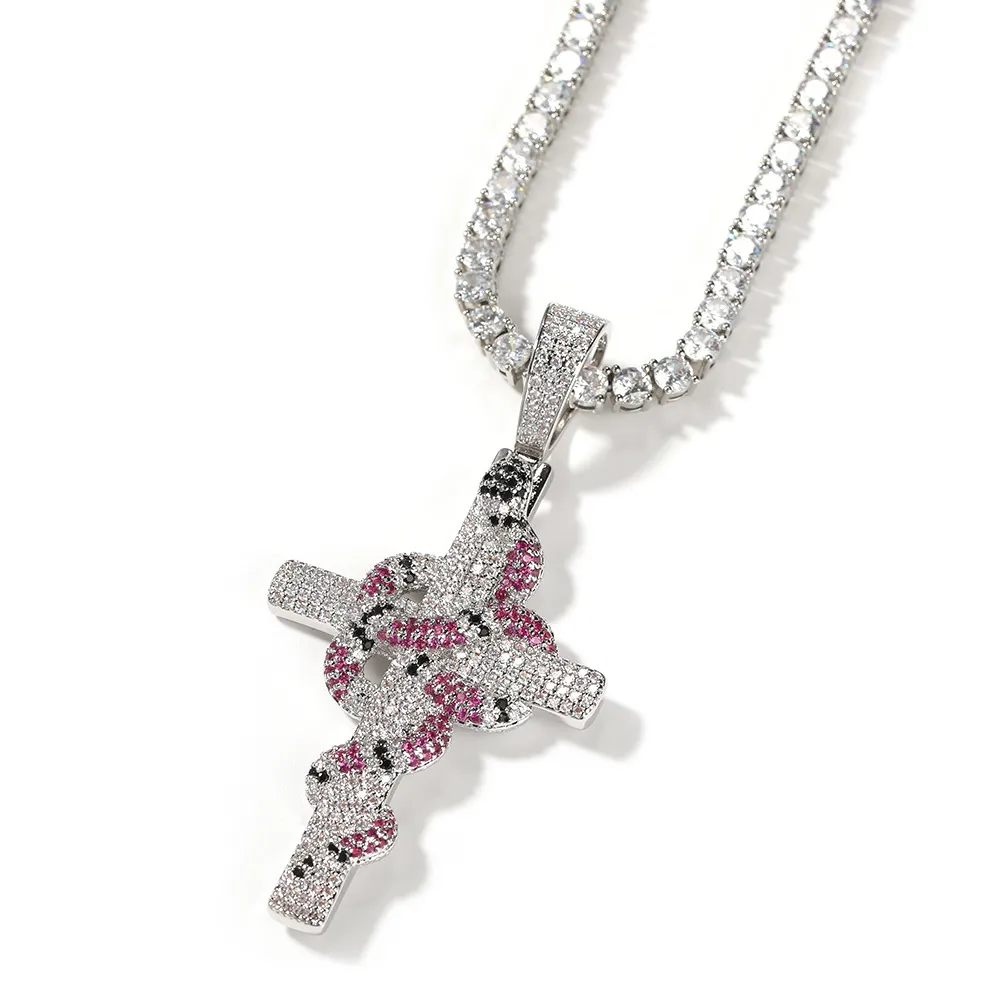 Iced Out Cross Pendant Necklaces Retro Snake Pendant Necklace Fashion Mens Hip Hop Necklace Jewelry