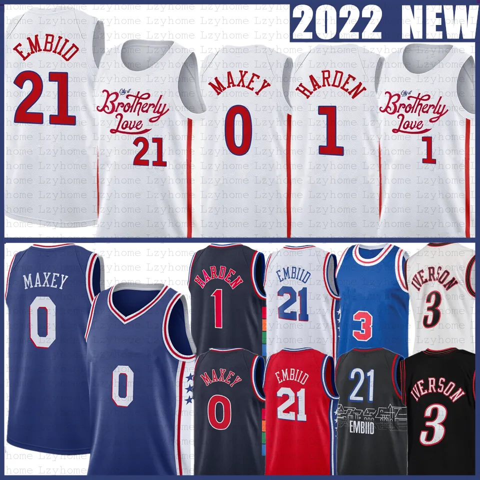 NIEUW College Basketball draagt James Harden Tyrese Maxey Joel Embiid basketbalshirt 2022 Allen Iverson Julius Erving Sixer City White Editi