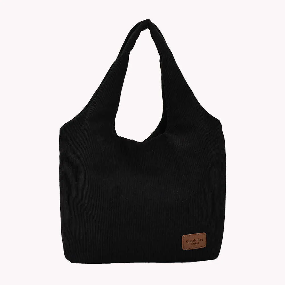 Evening Bags Fashion Shoulder Tote Solid Corduroy Underarm Bag Portable Vintage Reusable Eco-friendly for Travel Shopper Lady Office Purse L221014