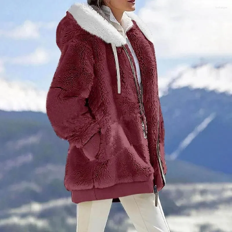 Kurtki damskie modne przytulne kobiety w dużych rozmiarach zimowy płaszcz puszysty z puszystą czapką Plush Lady Autumn Ubrania
