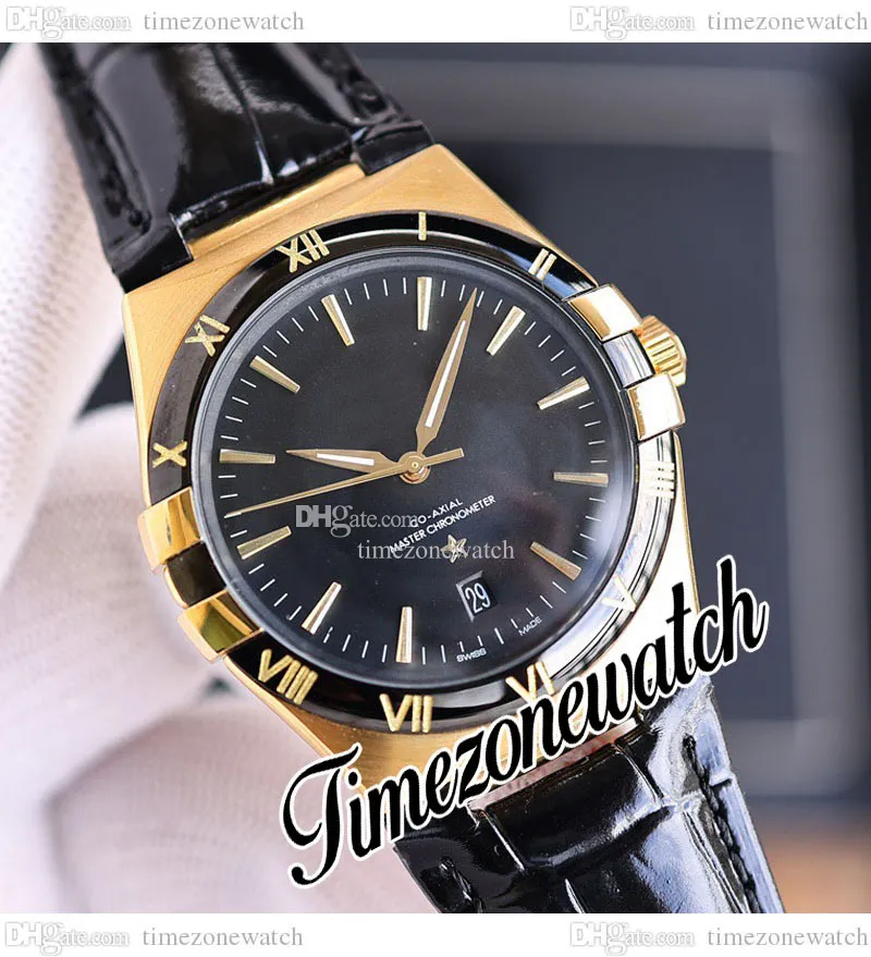 39mm Asian Automatic Mens Watch 131.63.41.21.01.001 Black Dial 18k Yellow Gold Case Black Bezel Leather Strap New Watches Twom TimeZoneWatch E445B1