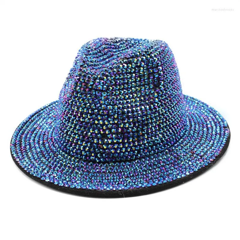 Berets Winter Rhinestone Fedora Hat For Women Big Brimmed With Diamond Night Party Beach Ladies Fashion Performance