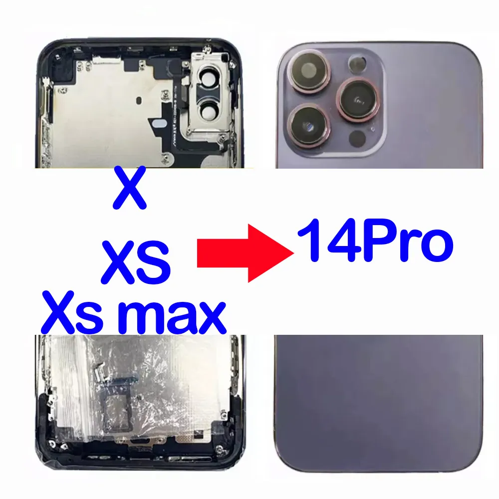 Batterie de boîtier de bricolage pour IP XS XSMax à 14 pro-châssis arrière à 14 pro comme couverture arrière à 14 pro du cadre pro