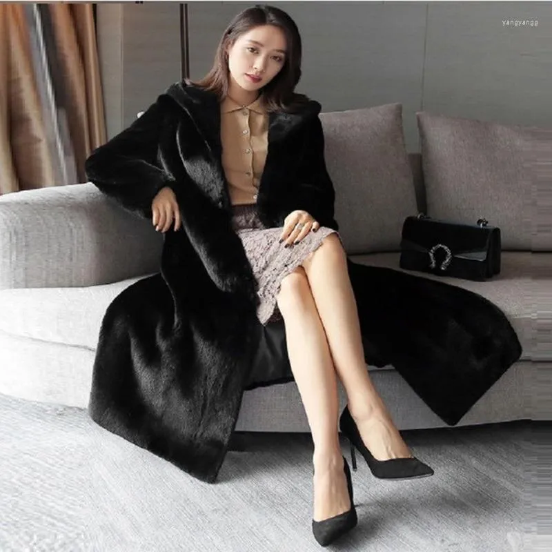 Women's Fur Lugentolo Long Faux Coat Women Korean Fahsion Loose Black Mink Thick Warm Winter