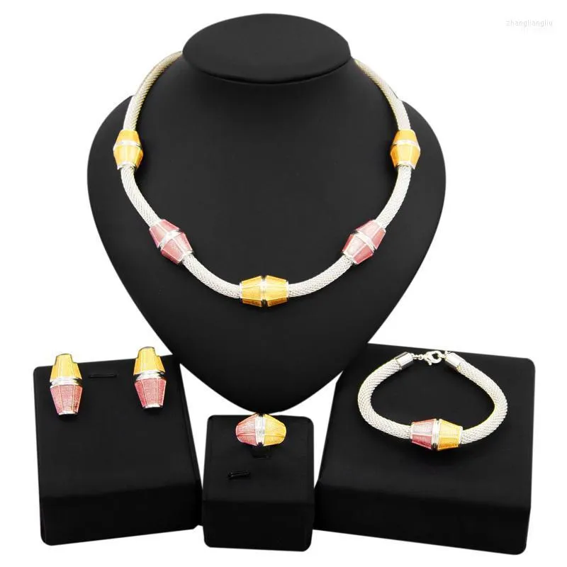 Necklace Earrings Set & Yulaili Fashion Geometry Design Dubai Gold Bridal Chain Stud Bracelet Ring Jewelery Wholesale