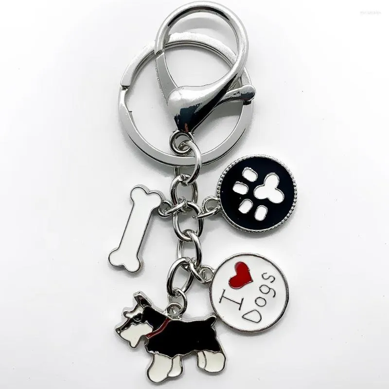 Sleutelchains prachtige email kleur metaal zwart schnauzer huisdier hanger hanger sleutelring kreeft combinatie charme sieraden sleutelhanger