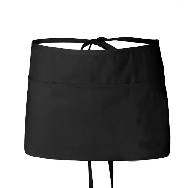 TABELA MATS Black Waitress Apron Server Short for Women and Men Commercial Waiter Metade com tiras extras longas