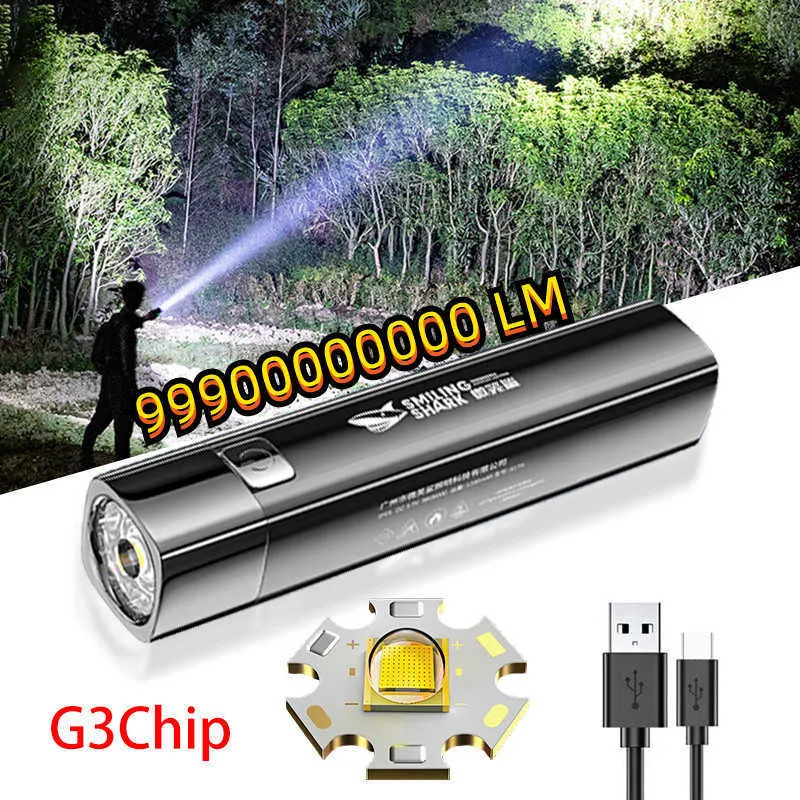 Latarki pochodni Nowe 2 w 1 999000000lm Ultra jasne taktyczne LED LED Mini Torch Power Bank Oświetlenie 3 tryby z kablem ładowania USB L221014