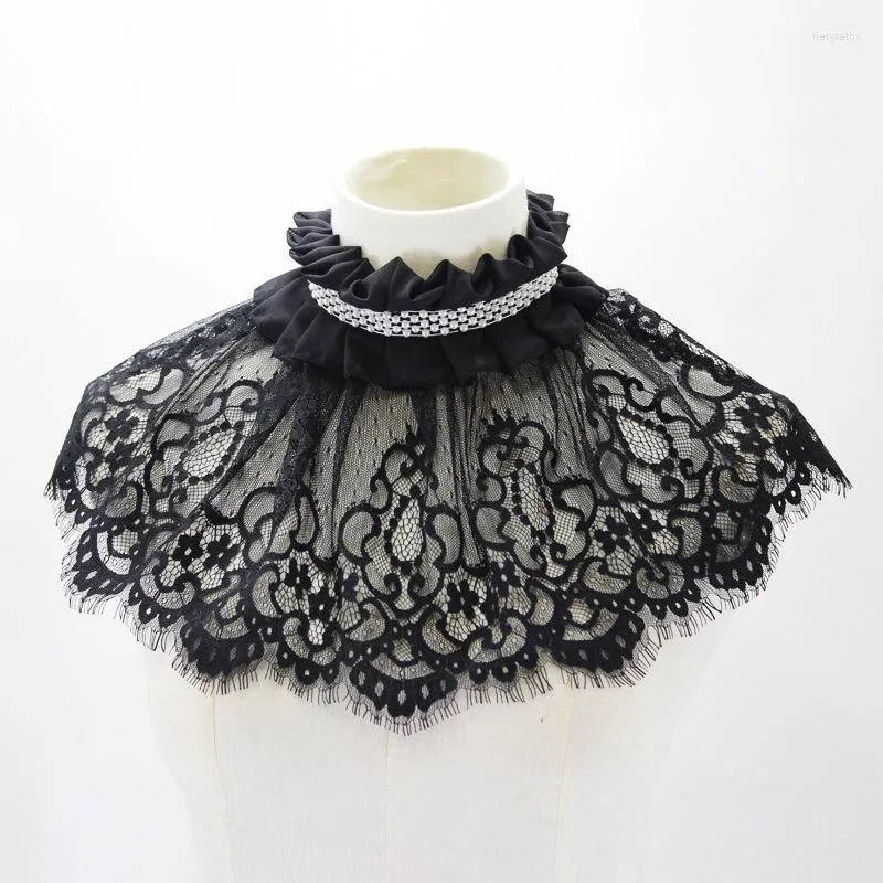 Bow -slipsar veckade ruffles står falsk krage för kvinnor virkning spets blommig halsband choker falska krage kvinnlig avtagbar