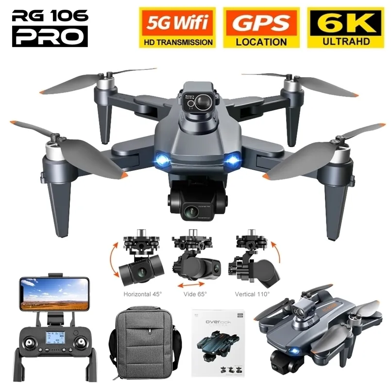 Drones RG106 Drone 6K Dual Camera GPS GPS مع 3 محور بدون فرش RC Helicopter 5G WIFI FPV Quadcopter Toy 221014